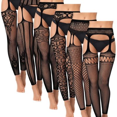 6 Pairs Women Fishnet Footless Tights High Waist Suspender Pantyhose Garter